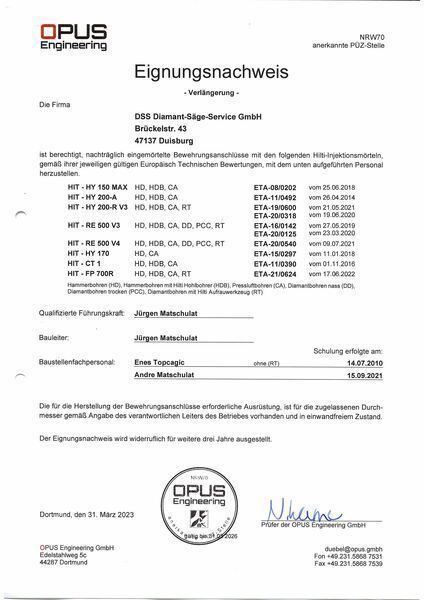 Hilti Hit Eignungsnachweis