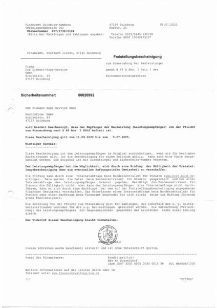 Freistellungsbescheinigung 2023